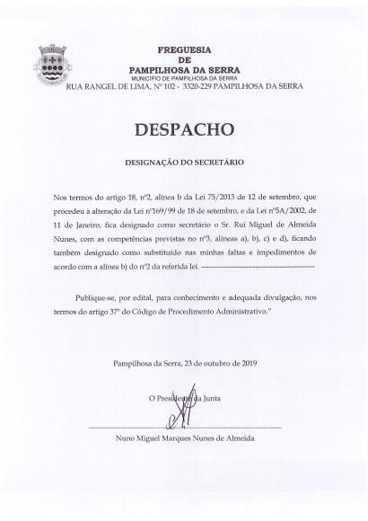 Designação do secretário
