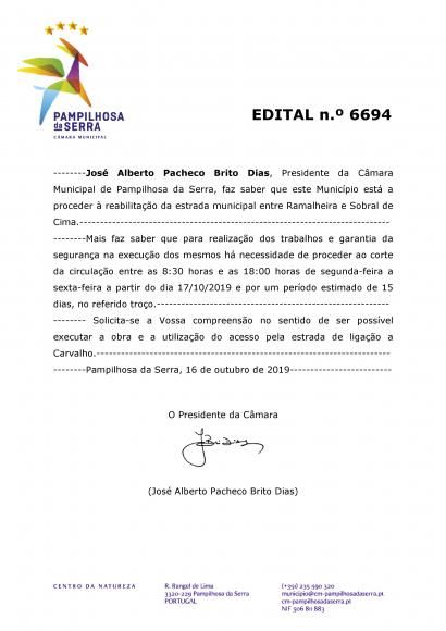 Reabilitação da Estrada Municipal entre Ramalheira e Sobral de Cima