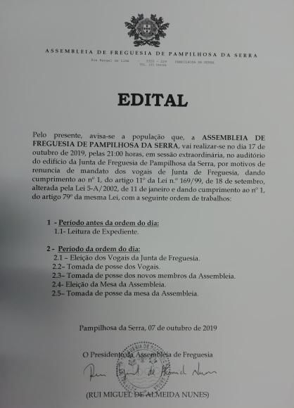 Sessão Extraordinária da Assembleia de Freguesia
