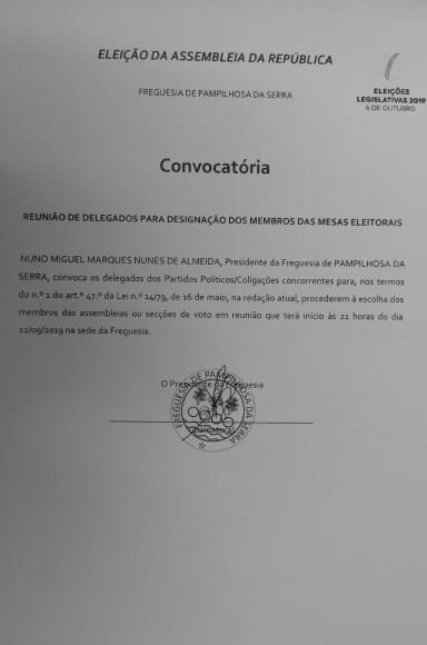 Reunião de Delegados para designação dos membros das mesas eleitorais