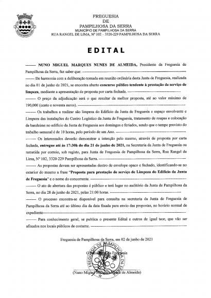Concurso Publico Tendente á Prestação de serviço de Limpeza